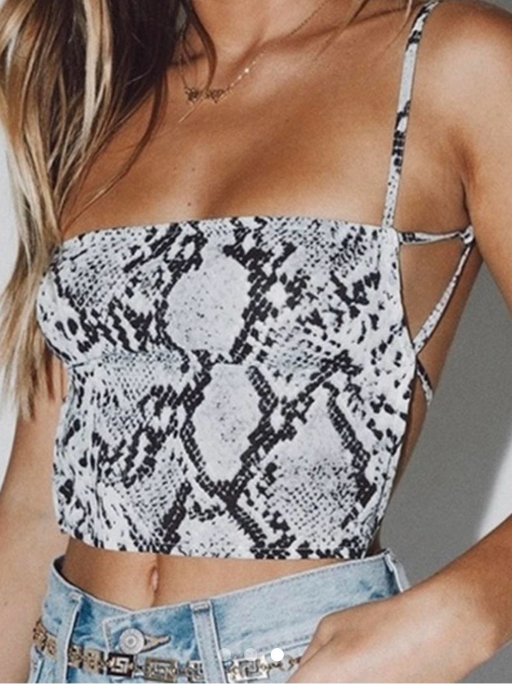 Princess Polly Black & White Snake Print Cami Top